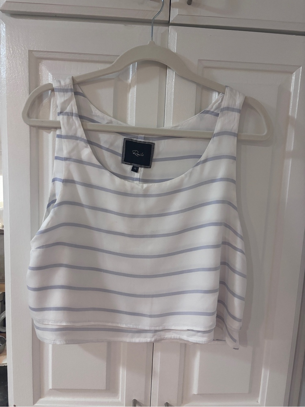 Rails White Crop Tank with Light Blue Stripes